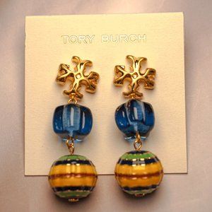 Tory Burch Roxanne Double Drop Statement Earrings (Blue Resin)